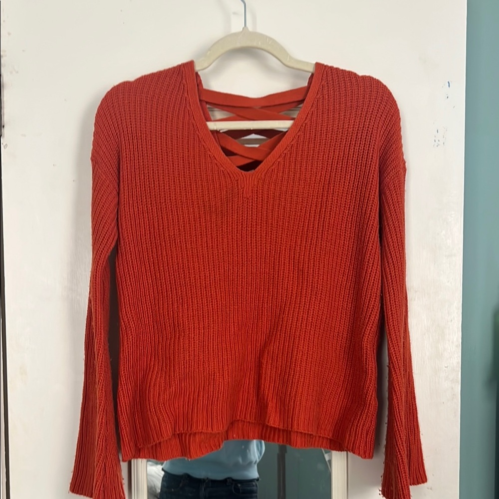 Orange Knit Sweater with Crisscross Back